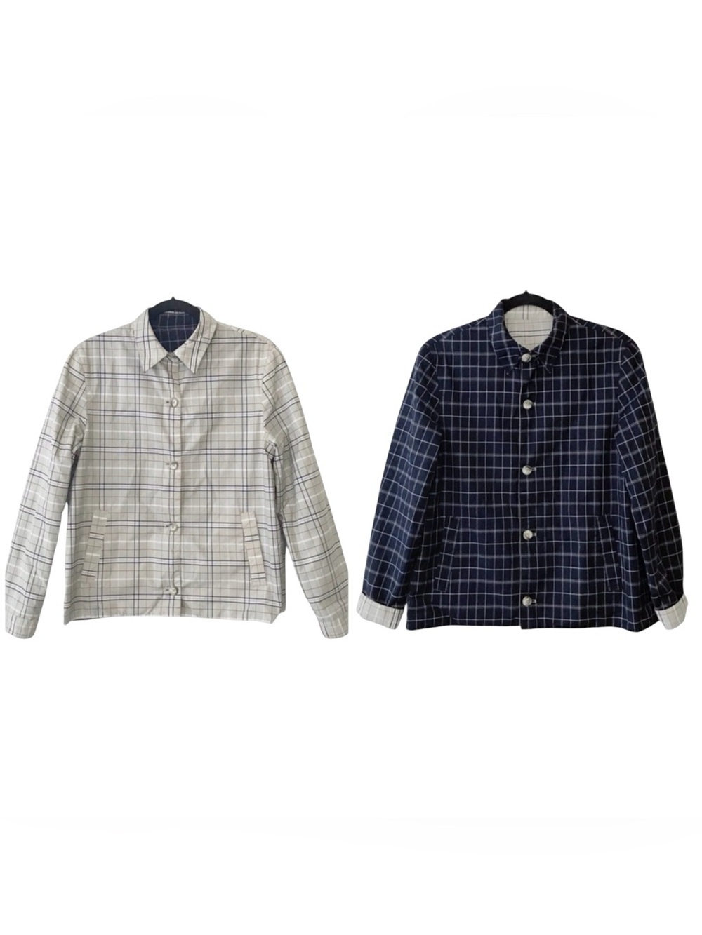 Talora Reversible TanBlue Check Plaid Check Jacket